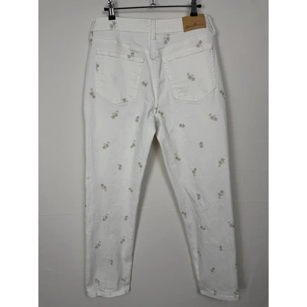 Seven7 Floral Embroidered Skinny‎ Jeans Womens 6 White Excellent High Rise Pants